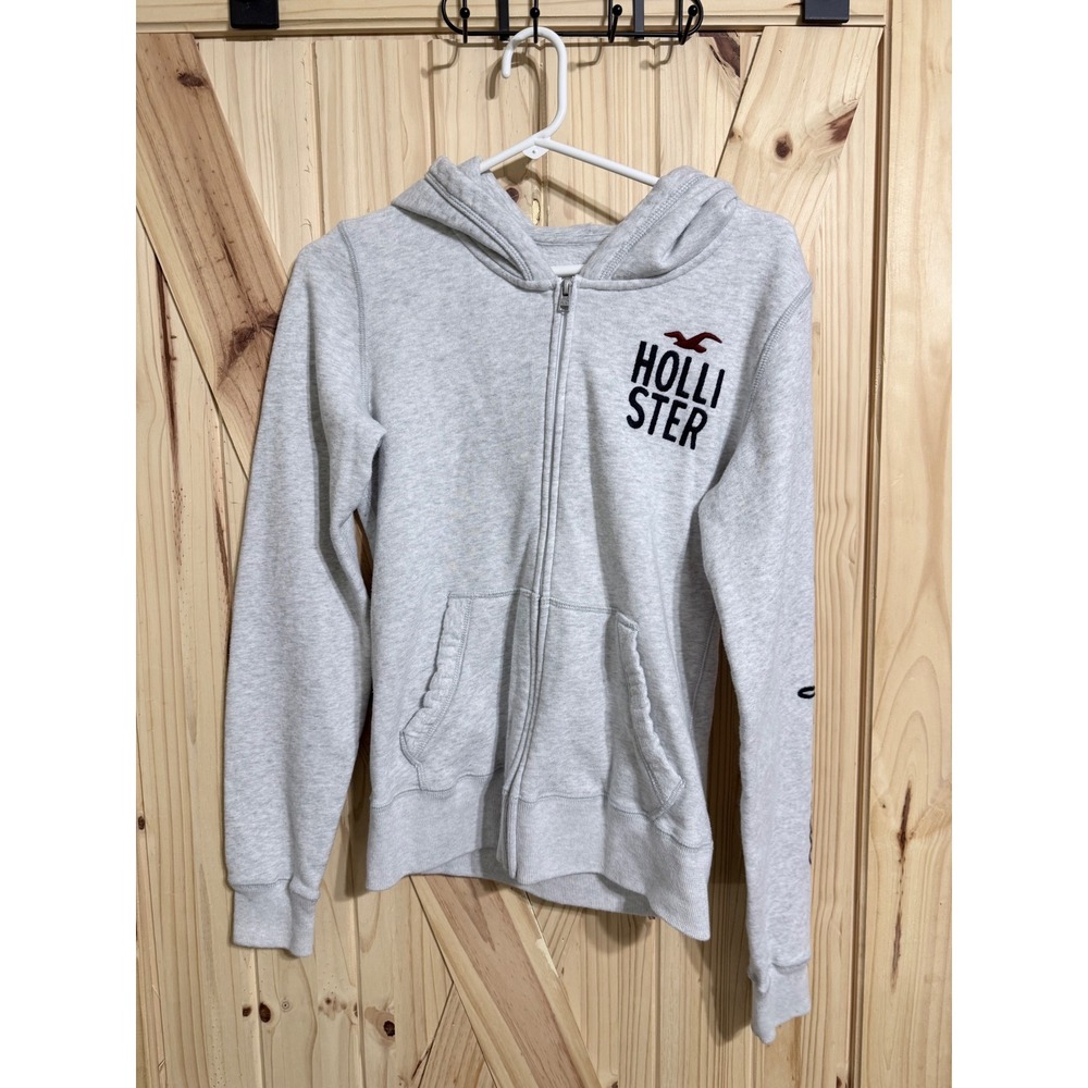 Hollister California Full Zip Hoodie Gray Heather Logo Sweatshirt Small